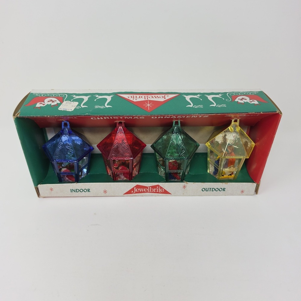 Vintage 1960's Jewel Brite Plastic Diorama Nativity Wiseman Christmas Ornaments